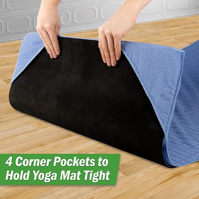 Yoga Mat Towel and Gym Towel Set - 2-Piece Non Slip Set for Hot Yoga, Pilates, and Gym - 72” x 24” Sweat Absorbent and Quick Drying Blanket with Corner Pockets for Mats by Wakeman (Blue)