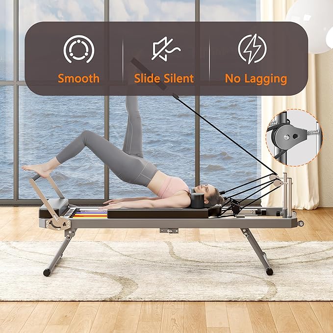 Portable Pilates Reformer, Pilates Machine for Home Workout, Up to 330LBS, Foldable Pilates Core Bed with High Strength Alloy Springs for Beginners
