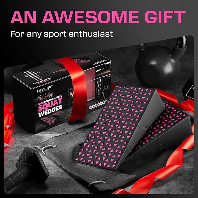 Squat Wedge Block Pair - Heel Elevated Squat Wedge for Deeper Squats, Heavy Lifting and Better Form - 17° Angle Exercise Wedges, Slant Board for Squats with Carry Backpack