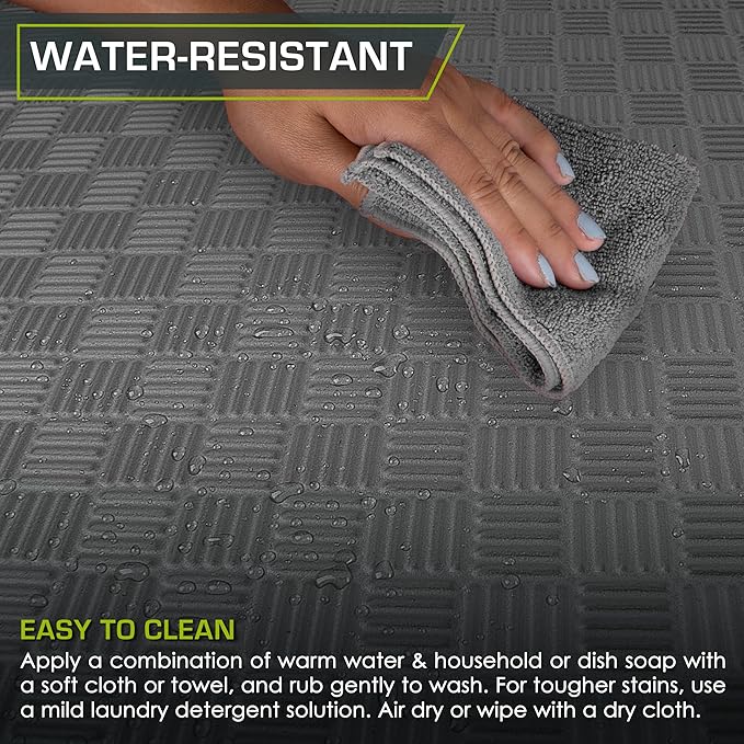 ProsourceFit Exercise Puzzle Mat 1-in, Checkered EVA Foam Floor Tiles w/Non-Slip Texture, Gym Mat w/Interlocking Foam Tiles for Adjustable Surface, Shock Absorbing, Waterproof Gym Flooring, Grey