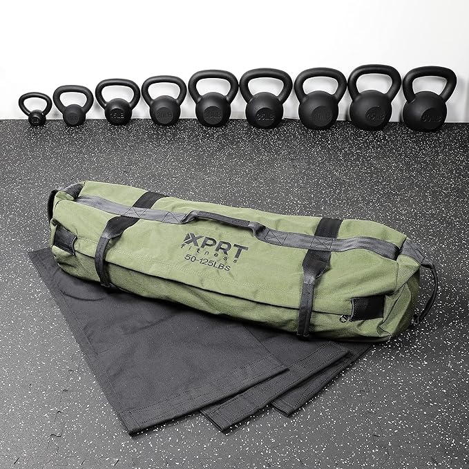 XPRT Fitness Workout Sandbag for Heavy Duty Workout Cross Training 7 Multi-positional Handles - Color Army Green/Black/Camo