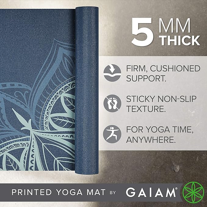 Gaiam Yoga Mat - Premium 5mm Print Thick Non Slip Exercise & Fitness Mat for All Types of Yoga, Pilates & Floor Workouts (68" x 24" x 5mm)