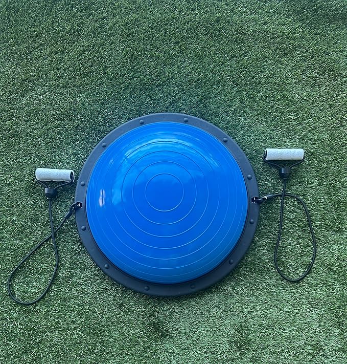 Balance Ball Trainer with Resistance Bands and Foot Pump, Inflatable Yoga Ball for Home Gym Workouts, 23 Inch Exercise Half Ball for Balance Training Core Strength Fitness More, 330lb Cap