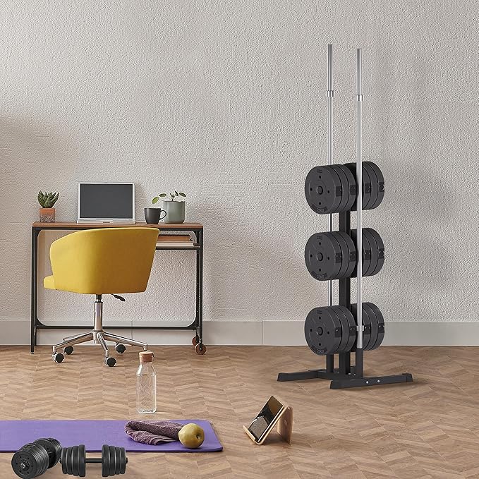 Yaheetech 2in Weight Plate Rack Tree & 2 Barbell Bar Holders Olympic Weight Organizer Storage Stand, Holds Up to 882 lbs