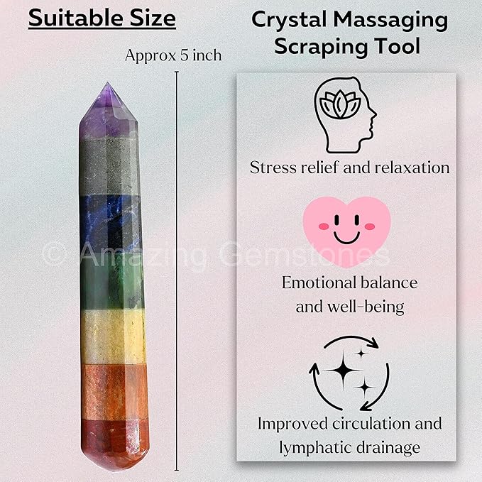 Amazing Gemstone Large Chakra Crystal Wand Massage Stick - Pelvic Wand Gua Sha for Adults - Crystals and Healing Stones Massage Wands for Adults Gifts (Pointed)